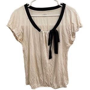 Ann Taylor LOFT Blouse Womens M Ivory Blouson Short Sleeves Hem Balletcore
